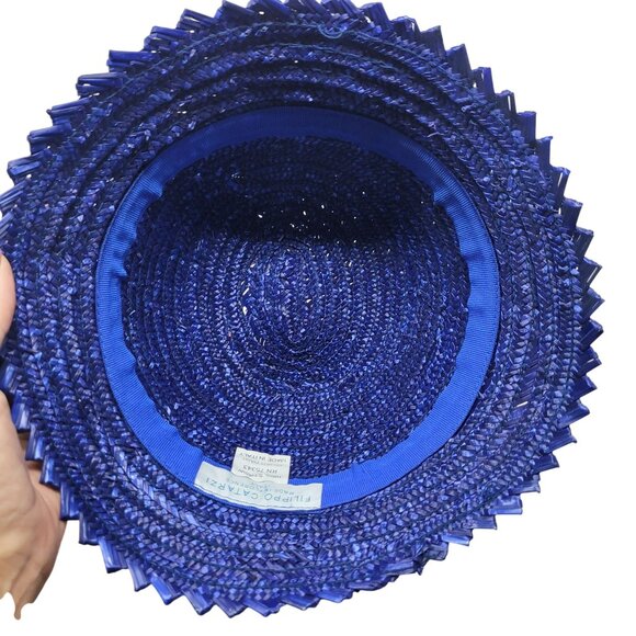 Vtg 20s 30s Italian Filippo Catarzi Blue Woven Straw Bucket Hat Flapper Costume - Picture 7 of 8